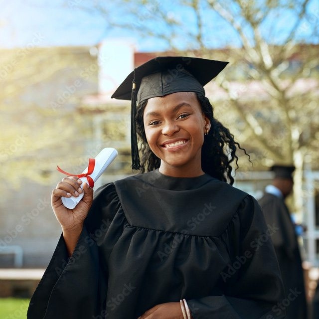 Graduate in cap and gown